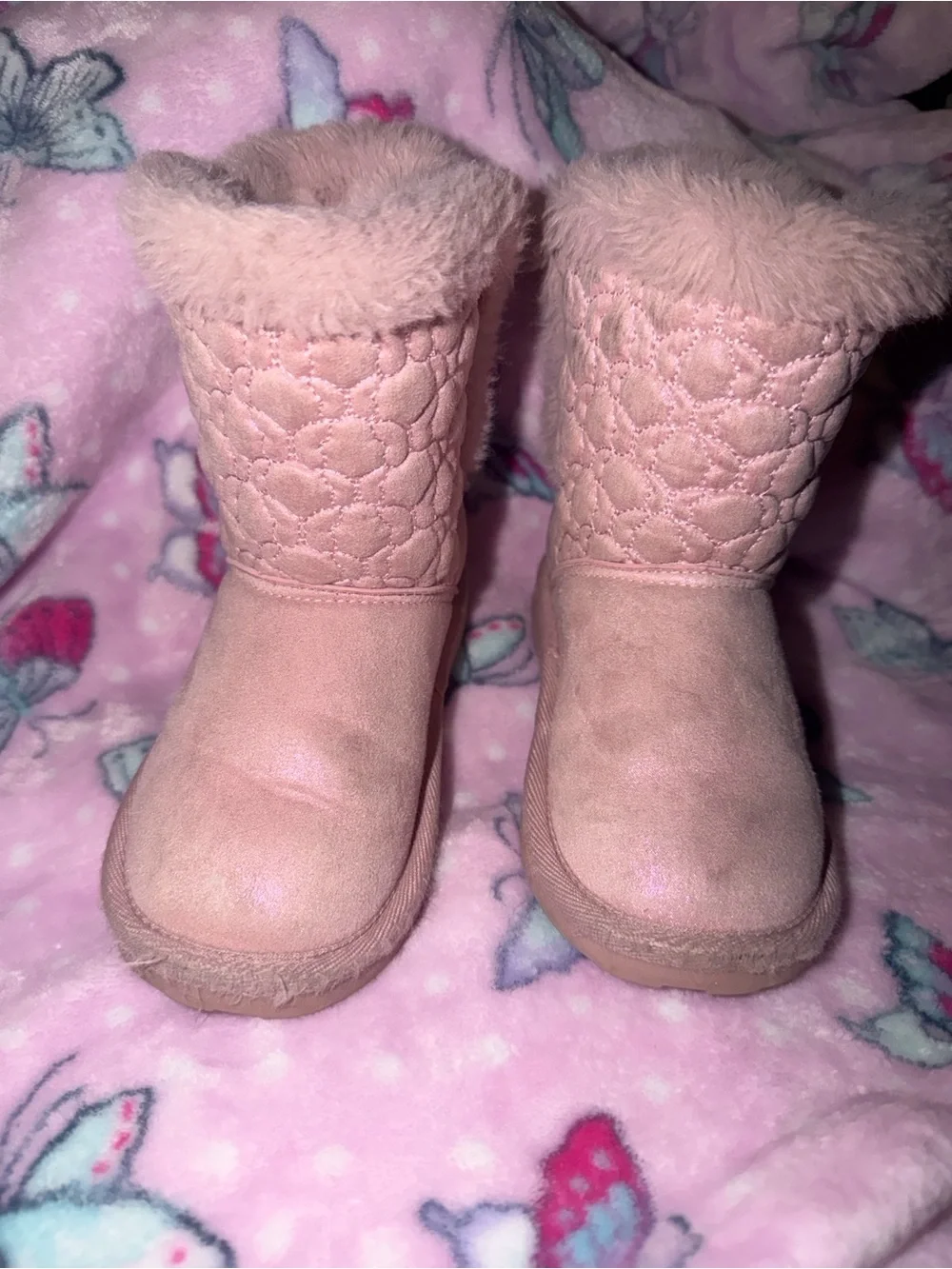 Kids Pink Faux Fur Boots - Sarabel